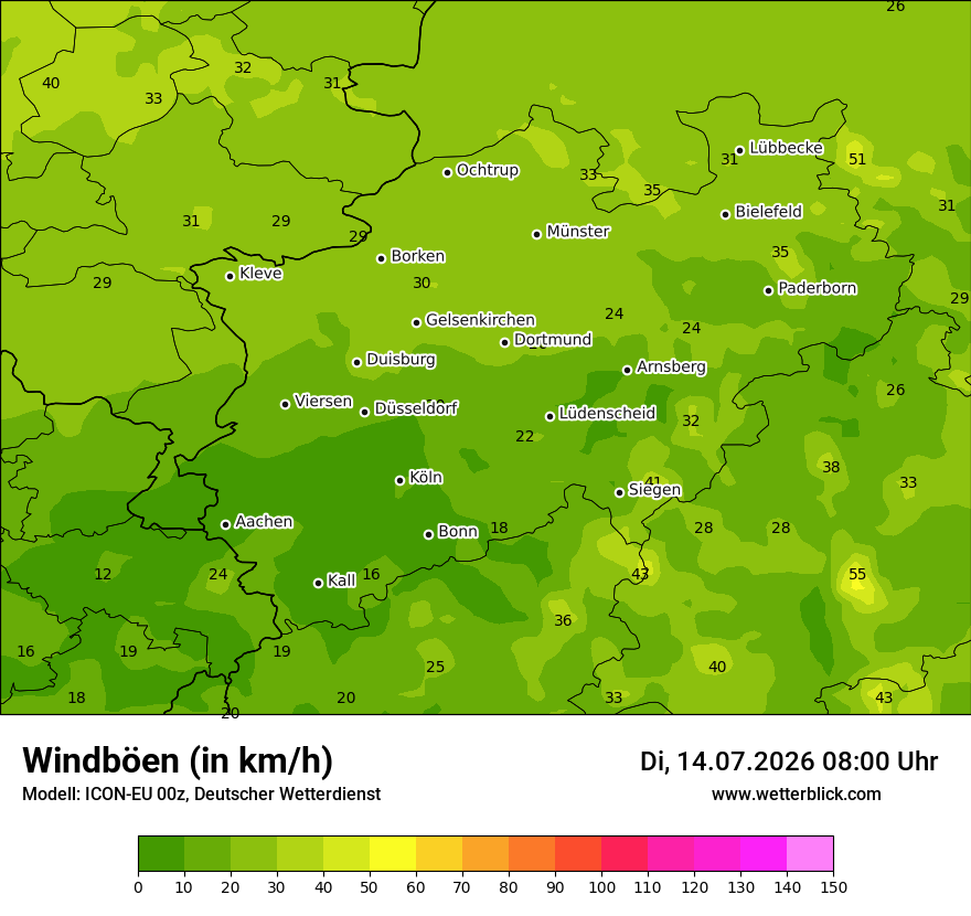Modellkarte ICON-EU – vmax – nrw