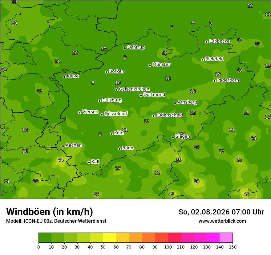 Modellkarte ICON-EU – vmax – nrw