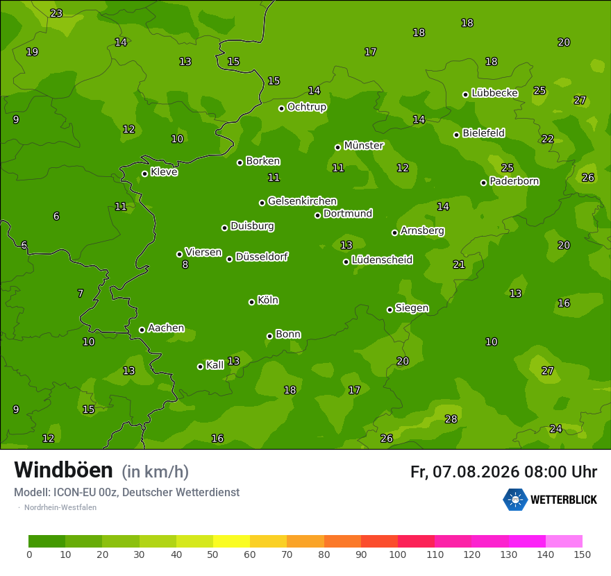 Modellkarte ICON-EU – vmax – nrw