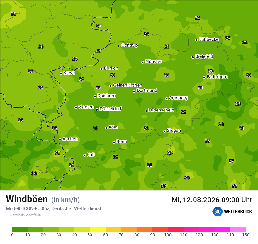 Modellkarte ICON-EU – vmax – nrw