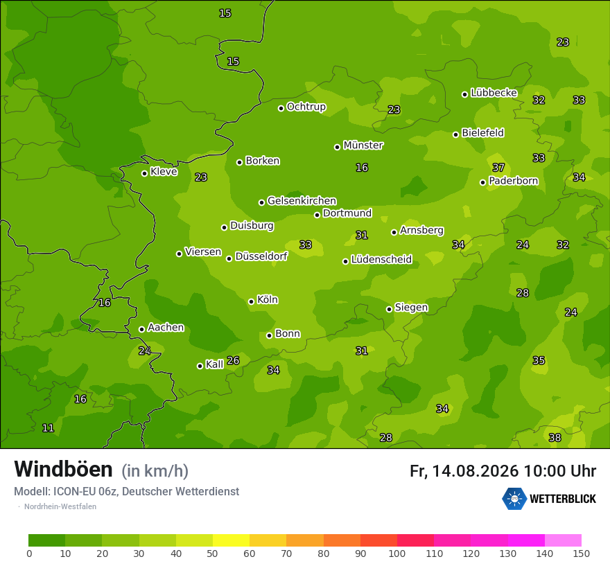 Modellkarte ICON-EU – vmax – nrw