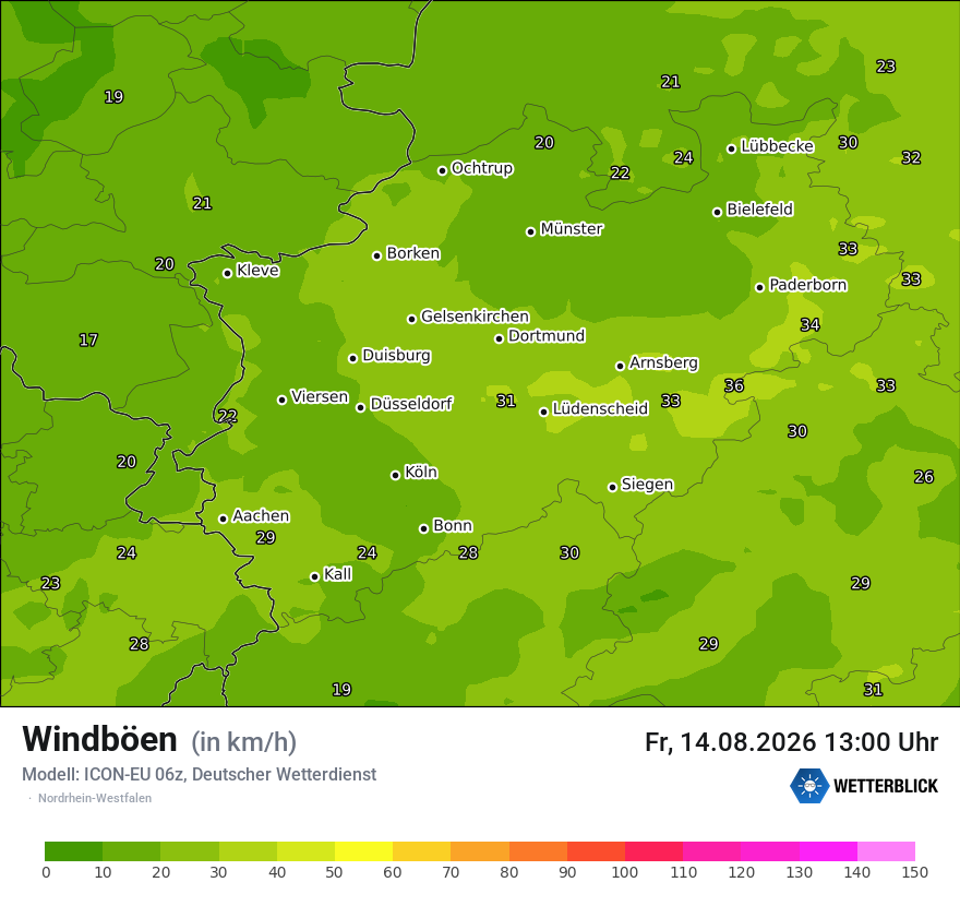 Modellkarte ICON-EU – vmax – nrw