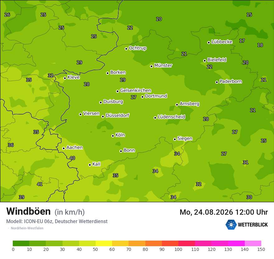 Modellkarte ICON-EU – vmax – nrw