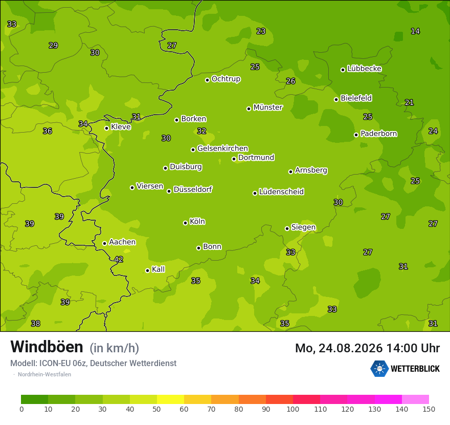 Modellkarte ICON-EU – vmax – nrw