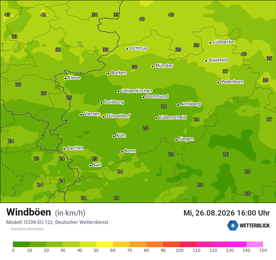 Modellkarte ICON-EU – vmax – nrw