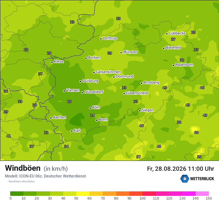 Modellkarte ICON-EU – vmax – nrw