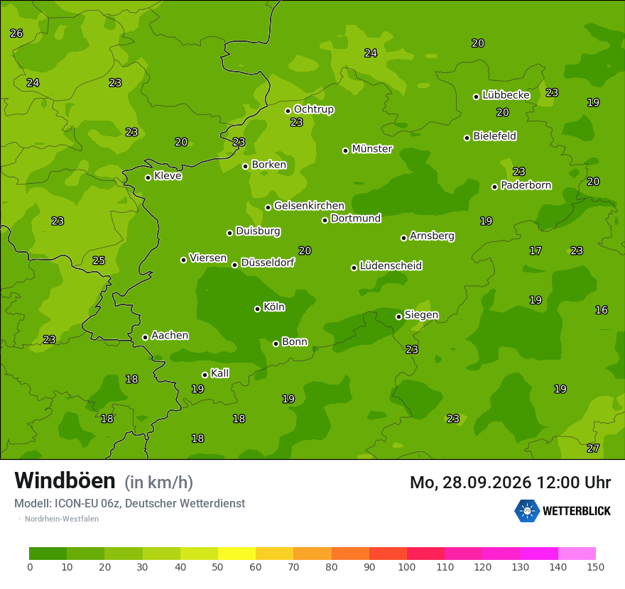 Modellkarte ICON-EU – vmax – nrw