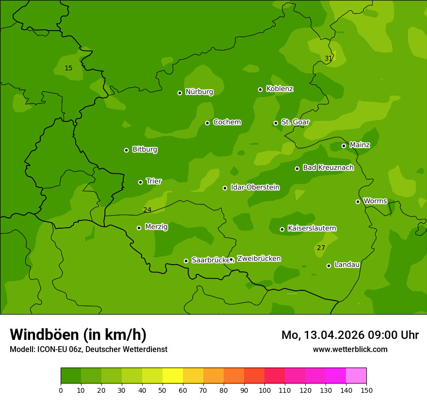 Modellkarte ICON-EU – vmax – rp