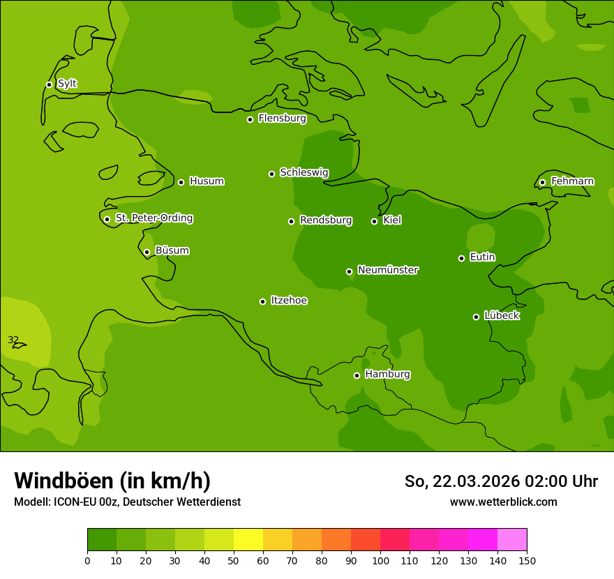 Modellkarte ICON-EU – vmax – sh