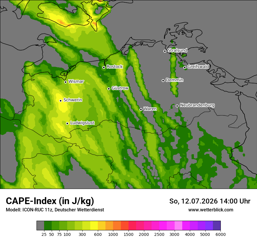 Modellkarte ICON-RUC – cape – mv