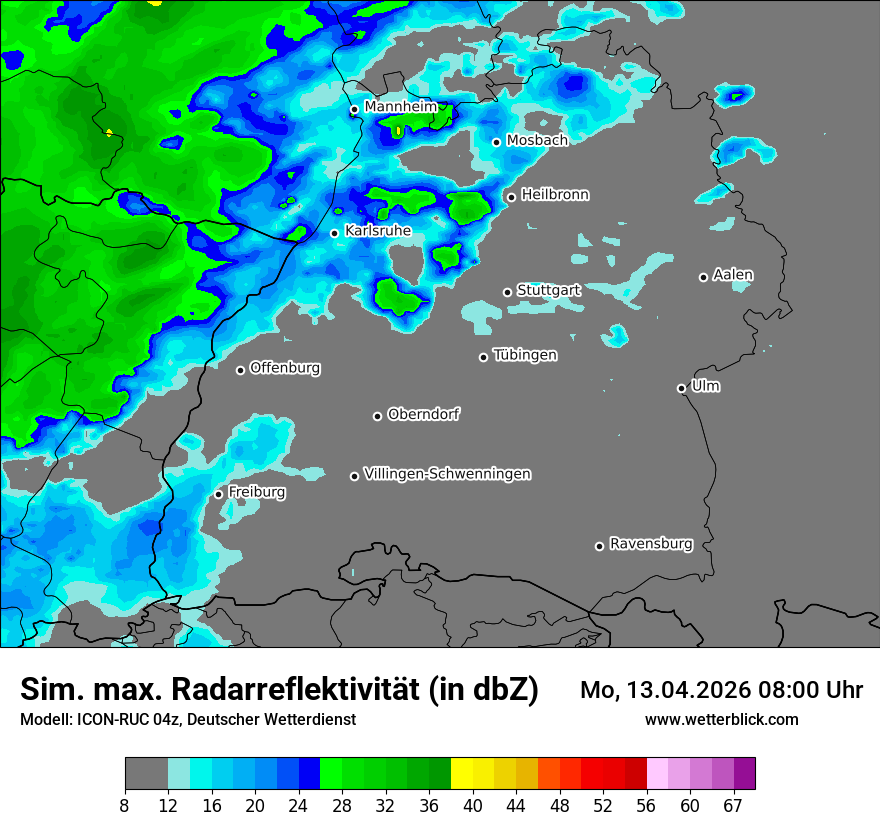 Modellkarte ICON-RUC – dbz_cmax – bw