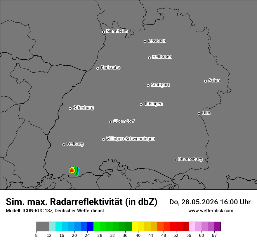 Modellkarte ICON-RUC – dbz_cmax – bw