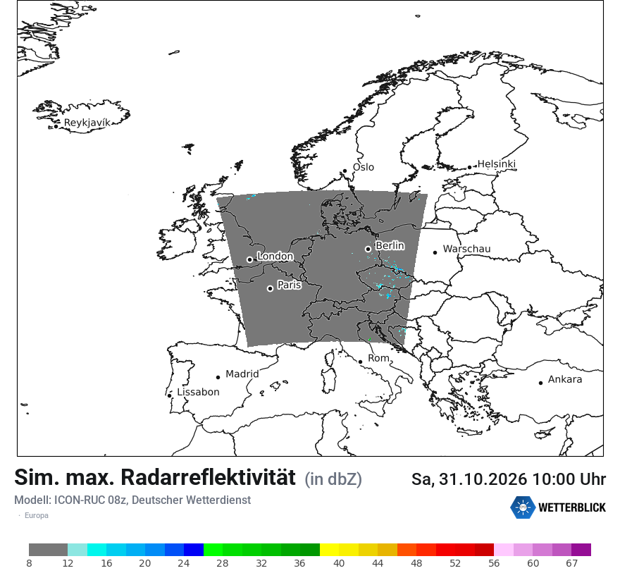 Modellkarte ICON-RUC – dbz_cmax – europa