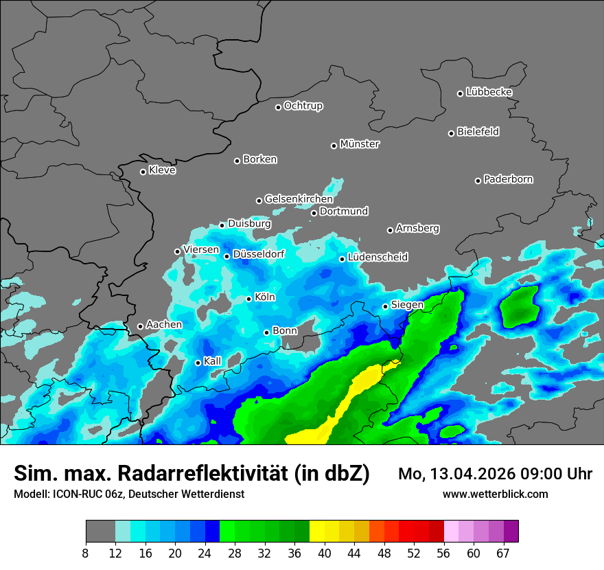 Modellkarte ICON-RUC – dbz_cmax – nrw
