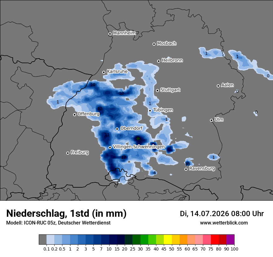 Modellkarte ICON-RUC – precip – bw
