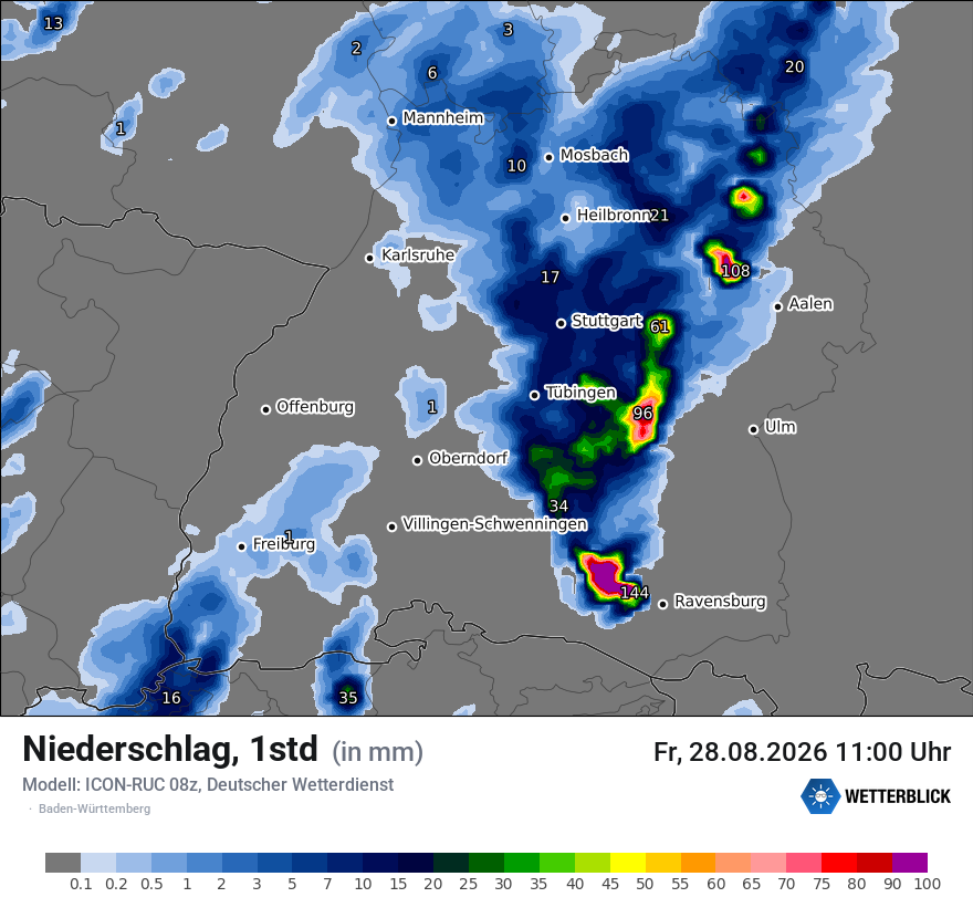 Modellkarte ICON-RUC – precip – bw