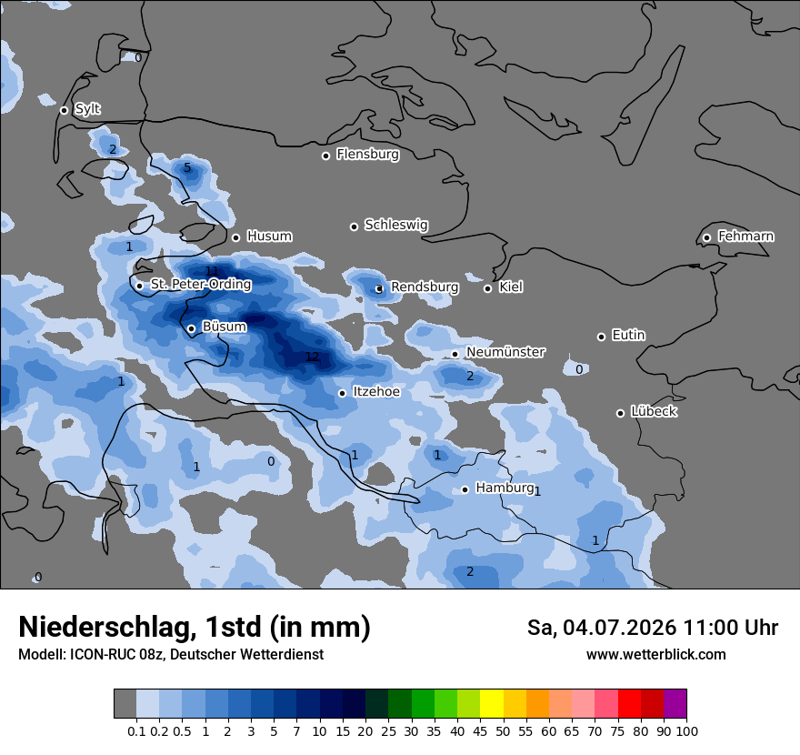 Modellkarte ICON-RUC – precip – sh