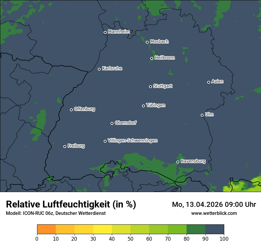 Modellkarte ICON-RUC – relhum – bw
