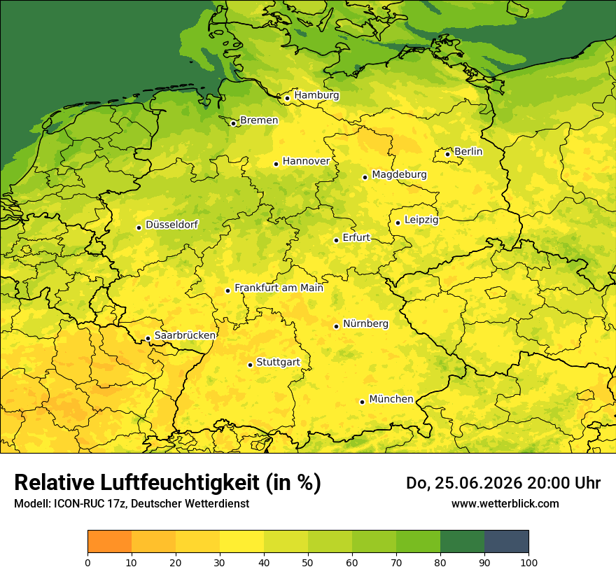Modellkarte ICON-RUC – relhum – deutschland