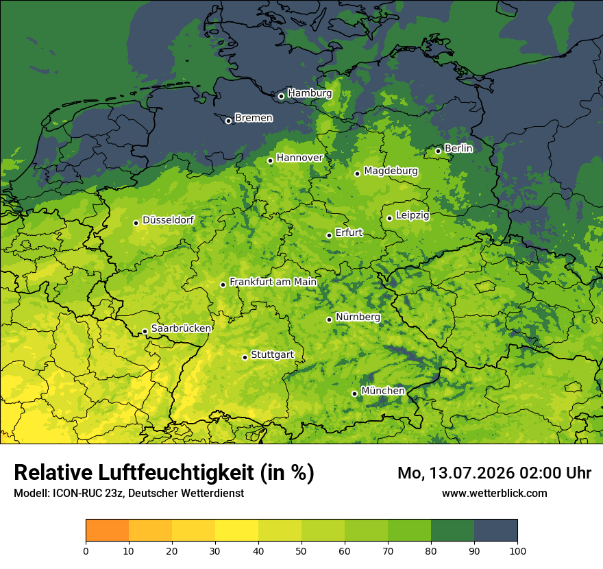 Modellkarte ICON-RUC – relhum – deutschland