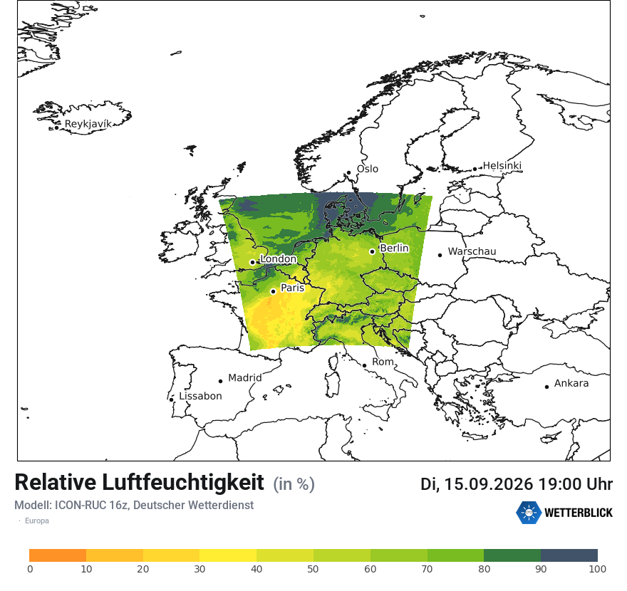 Modellkarte ICON-RUC – relhum – europa