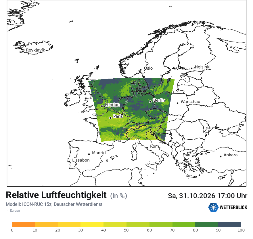 Modellkarte ICON-RUC – relhum – europa