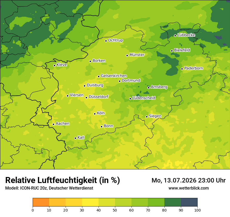 Modellkarte ICON-RUC – relhum – nrw
