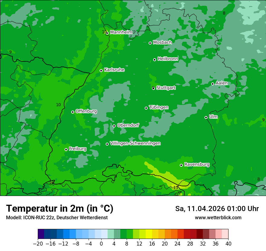 Modellkarte ICON-RUC – t2m – bw