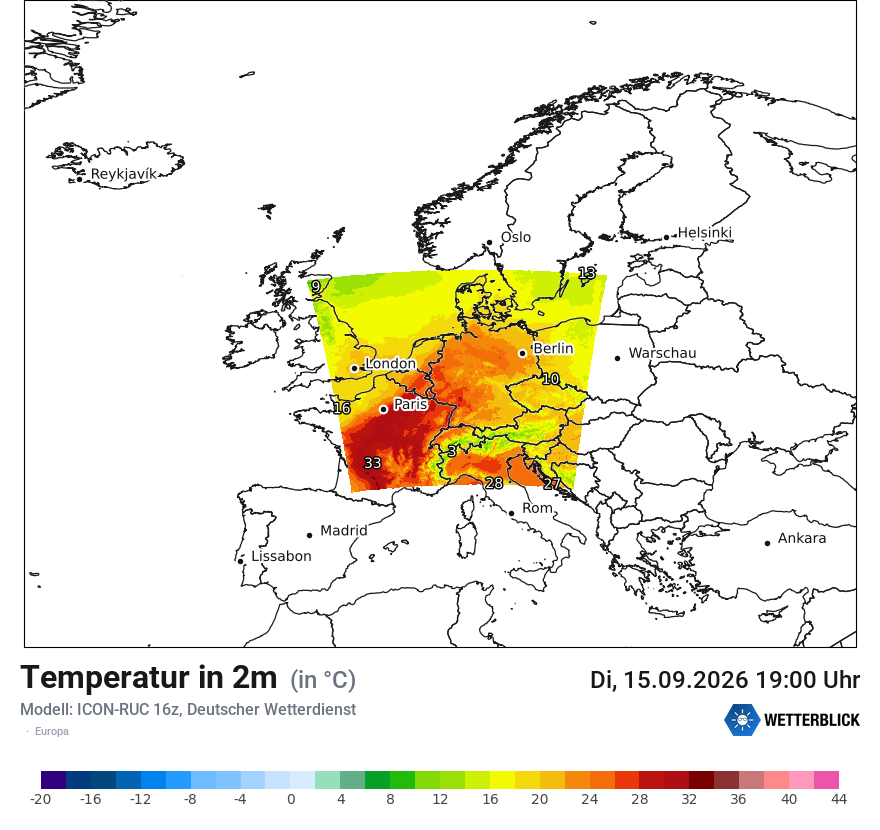 Modellkarte ICON-RUC – t2m – europa