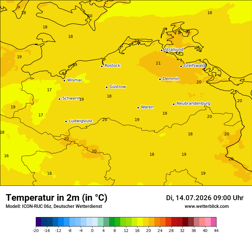 Modellkarte ICON-RUC – t2m – mv