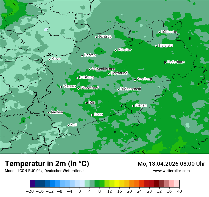 Modellkarte ICON-RUC – t2m – nrw