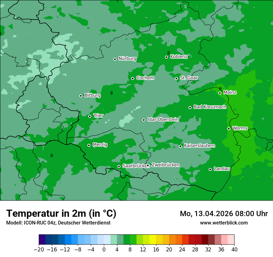 Modellkarte ICON-RUC – t2m – rp