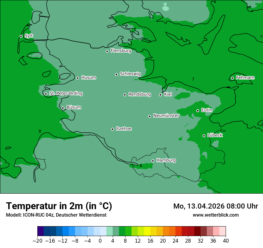 Modellkarte ICON-RUC – t2m – sh