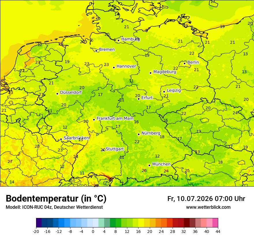 Modellkarte ICON-RUC – t_g – deutschland