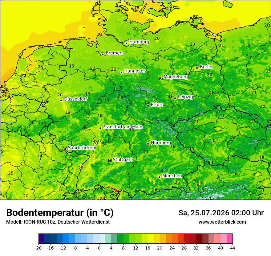 Modellkarte ICON-RUC – t_g – deutschland