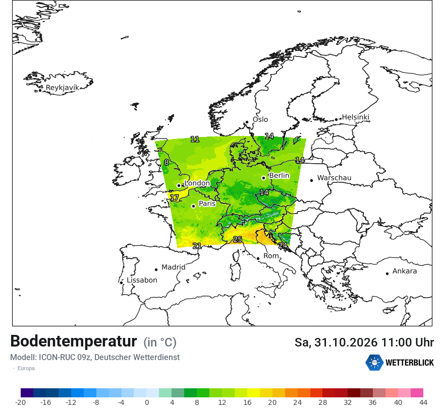 Modellkarte ICON-RUC – t_g – europa