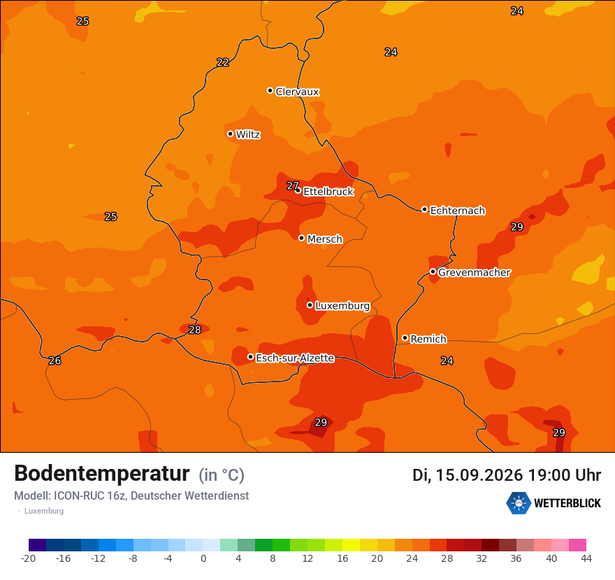 Modellkarte ICON-RUC – t_g – luxemburg