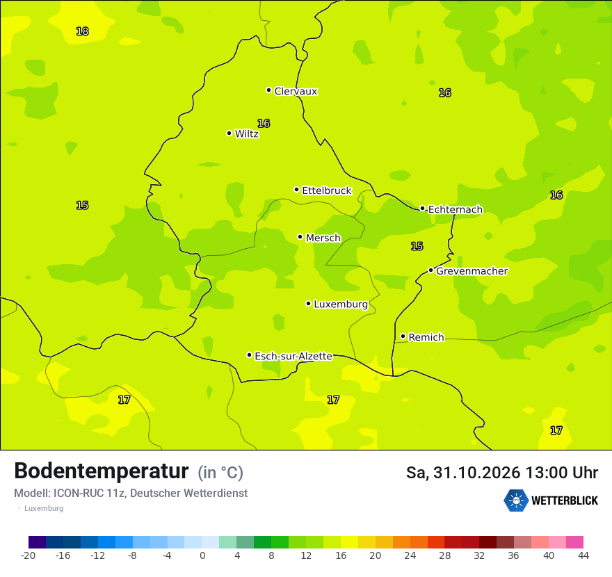 Modellkarte ICON-RUC – t_g – luxemburg