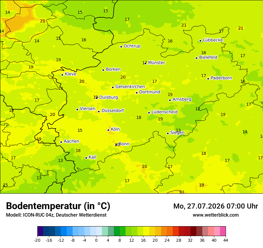 Modellkarte ICON-RUC – t_g – nrw