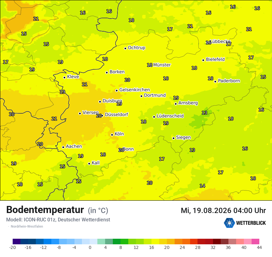 Modellkarte ICON-RUC – t_g – nrw