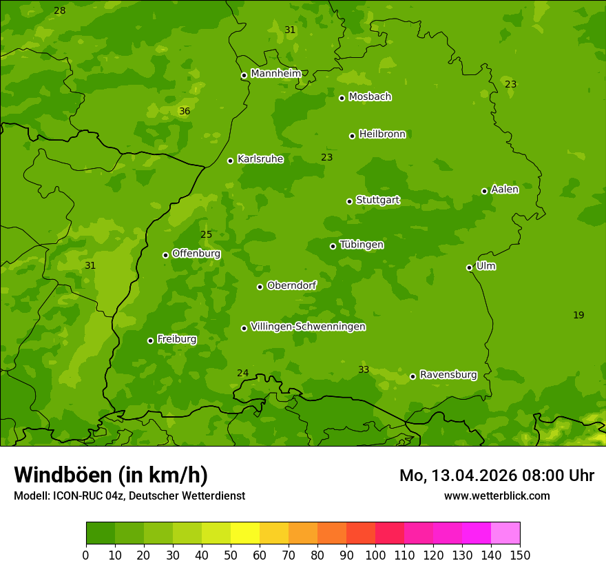 Modellkarte ICON-RUC – vmax – bw