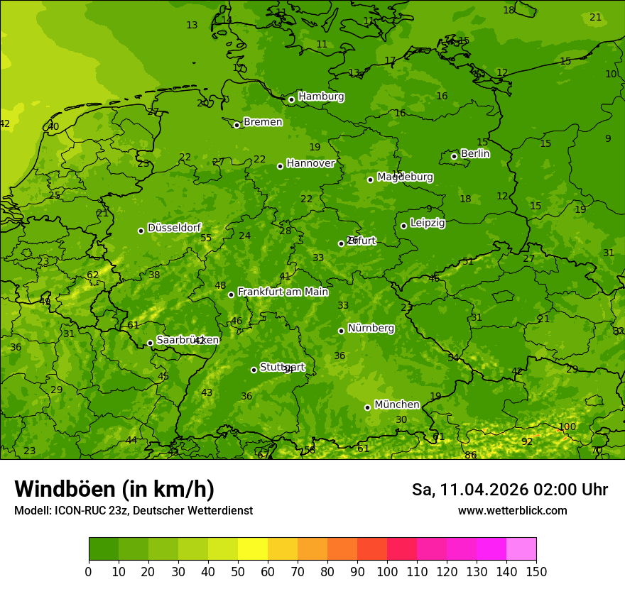 Modellkarte ICON-RUC – vmax – deutschland