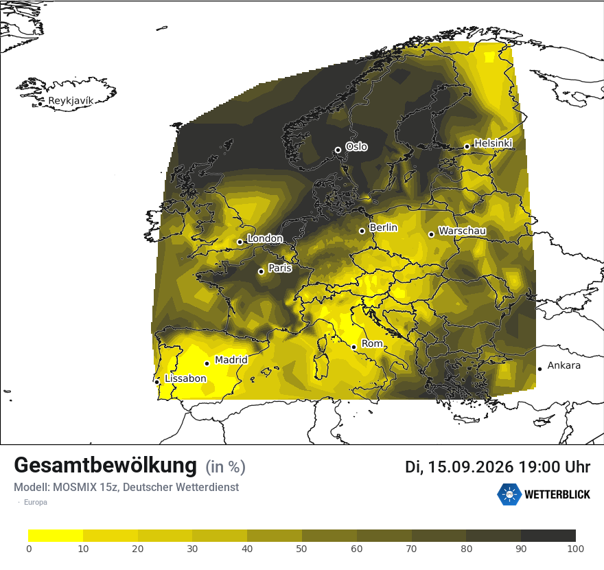 Modellkarte MOSMIX – clct – europa