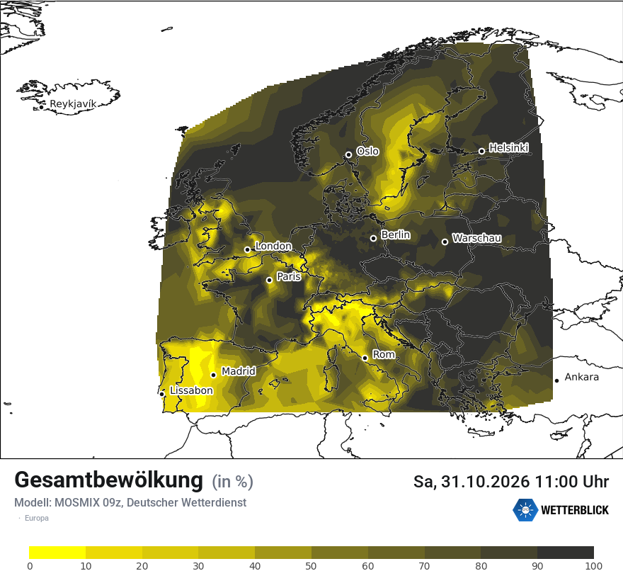 Modellkarte MOSMIX – clct – europa
