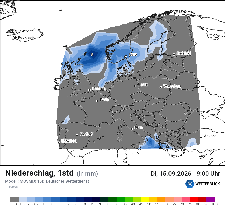 Modellkarte MOSMIX – precip – europa