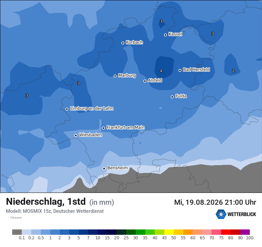 Modellkarte MOSMIX – precip – he