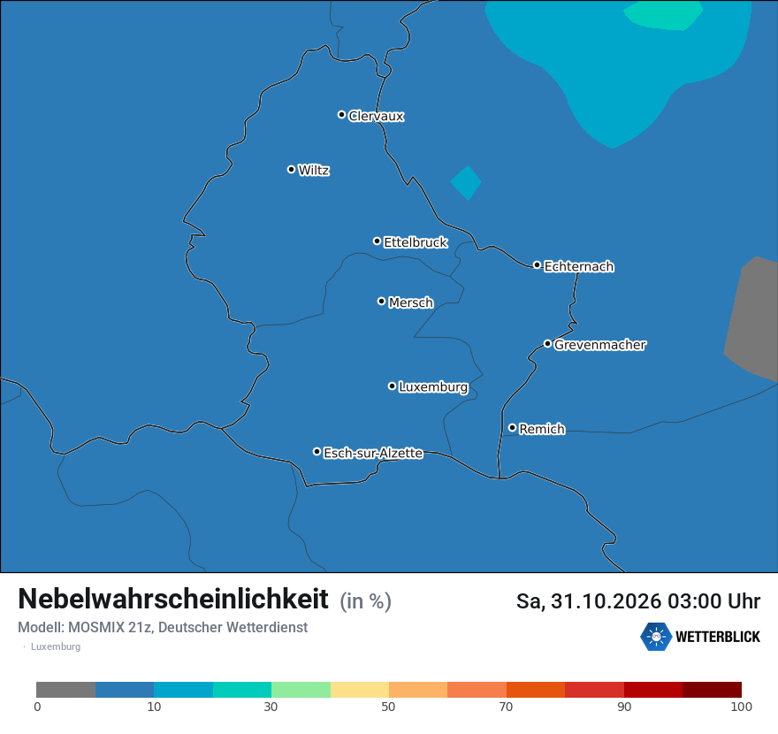 Modellkarte MOSMIX – prob_fog – luxemburg