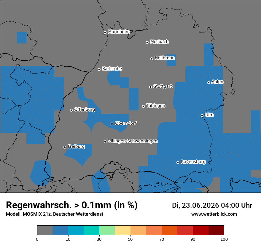 Modellkarte MOSMIX – prob_rain_0 – bw