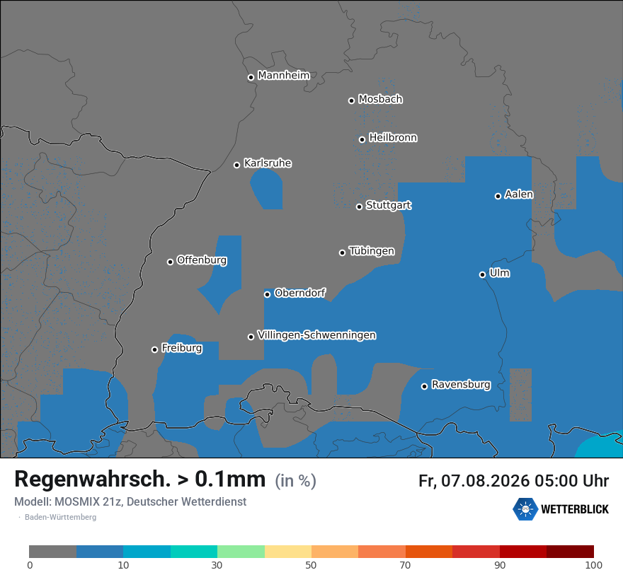 Modellkarte MOSMIX – prob_rain_0 – bw