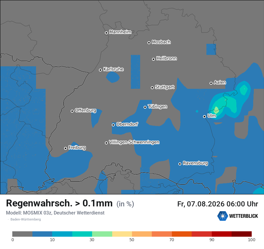 Modellkarte MOSMIX – prob_rain_0 – bw